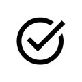 Musta ikoni, jossa check-merkki renkaan sisällä.